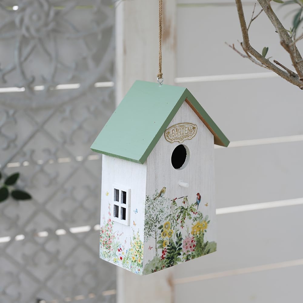 Wooden Humming Bird Houses for Outside Hanging Birdhouses for Outdoors Unique Bird Nest for Hummingbird, Bluebird, Wren, Chickadee, Sparrow, Decorative Garden Bird House for Bird Lover