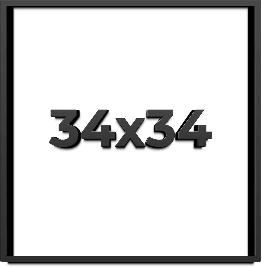 34x34 Shadow Box Frame Black | 1 Inch Deep Solid Wood Shadowbox Display Frame | UV Resistant Acrylic Plexiglass, Acid Free Backing, and Hanging Hardware | Dugan Picture Frame Style