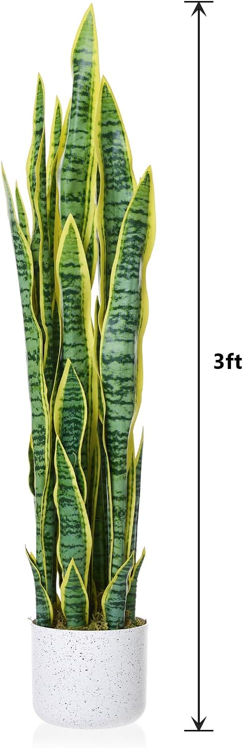 Garvee 3 ft Tall Fake Snake Plant in Pot, Large Potted Artificial Sansevieria Mother in Law Tongue Plant, No Assembly Required for Living Room Hallway Entryway