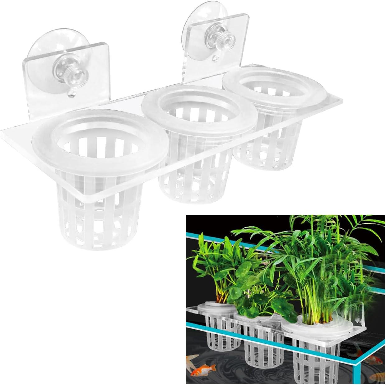 Upgrade Acrylic Aquarium Plant Holder Hanging Aquatic Plant Holder,Adjustable Suction Cup Fish Tank Pot for Hanging Cultivation and Aquarium Decor