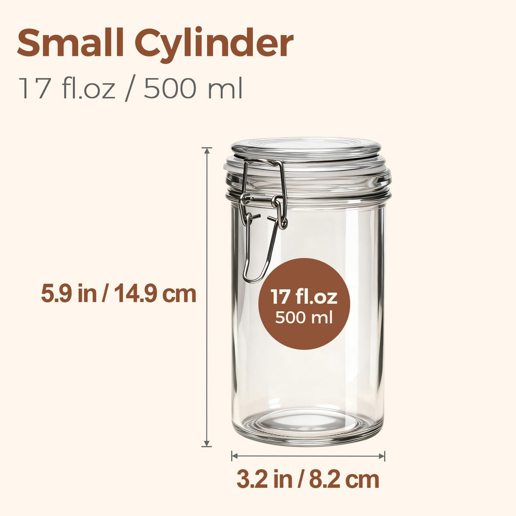 ComSaf Glass Jars with Airtight Lid Set of 6，Mason Jars 17 oz with Lids, Pint Jar, Canning Jar, Airtight Canister with Seal Wire Clip Fastening for Vanilla, Pickle, Cookie, Honey