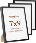 Heimlove 7x9 Metal Picture Frame,Black Aluminum Photo Frames-Real Tempered Glass,Tabletop Display,Mounting Horizontally or Vertically Decor for Wall-3 Pack