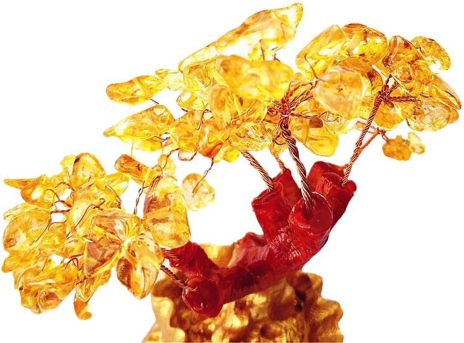 Feng Shui Citrine Quartz Crystal Money Tree Bonsai Style Decoration for Luck and Wealth (Purse)
