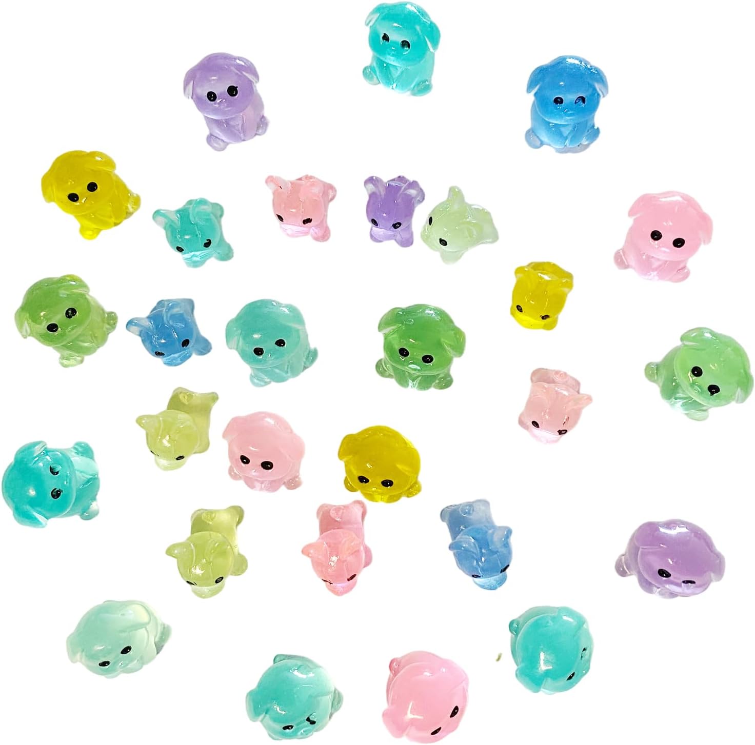 60 Pieces Resin Mini Dogs Luminous Mini Animals 6 Colors Tiny Animals for Crafts Dollhouse Fairy Garden Micro Moss Landscape Aquarium Potted Plant Decor