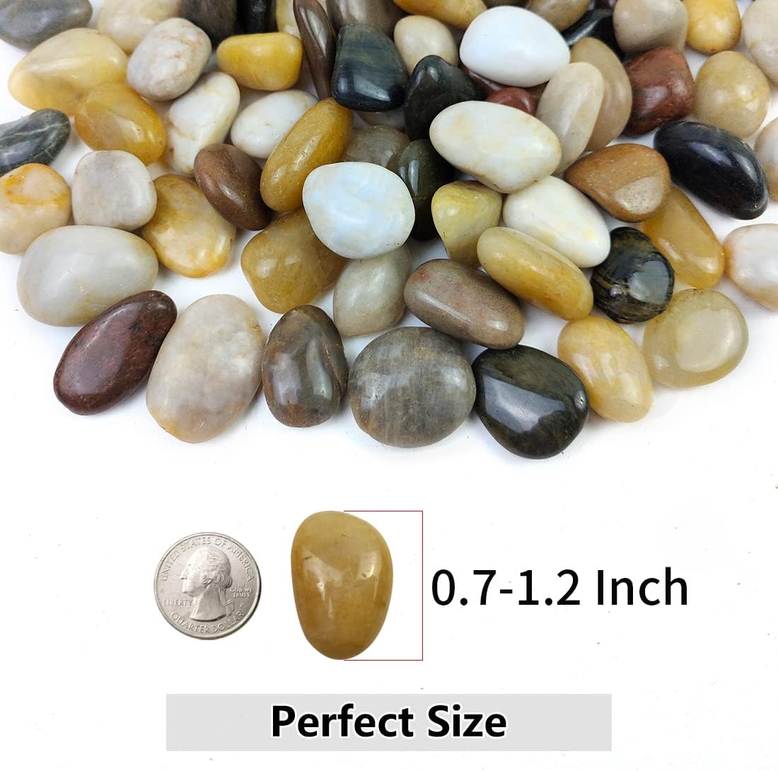 Pebbles for Indoor Plants, Natural Polished River Rocks, Small Decorative Mixed Color Stones for Planters Vase Fish Tank Aquariums Landscaping Garden, 2lbs