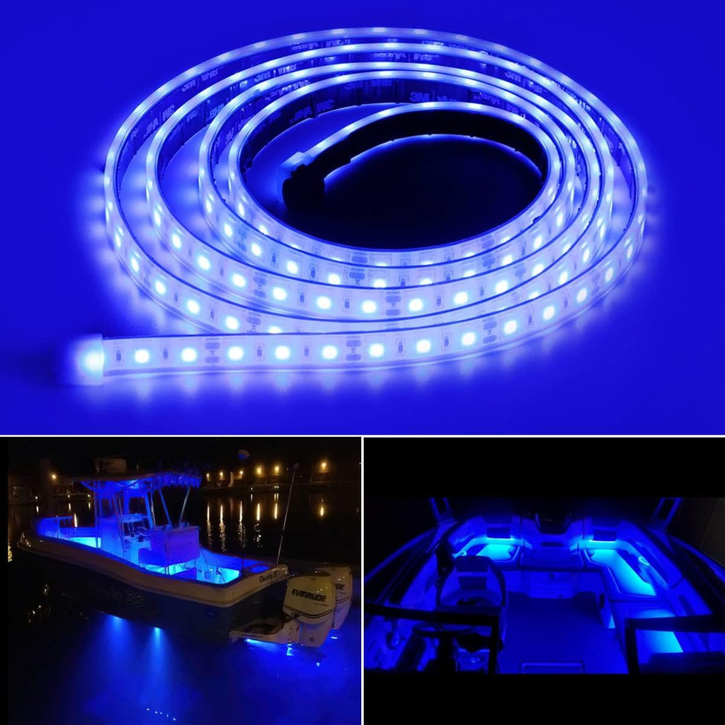 Marine Submersible Boat LED Strip Lights, 12V 6FT IP68 Waterproof Underwater Boat Lights, Boat Interior Light, Boat Deck Light Courtesy Lighting for Night Fishing Pontoon Kayak, Blue