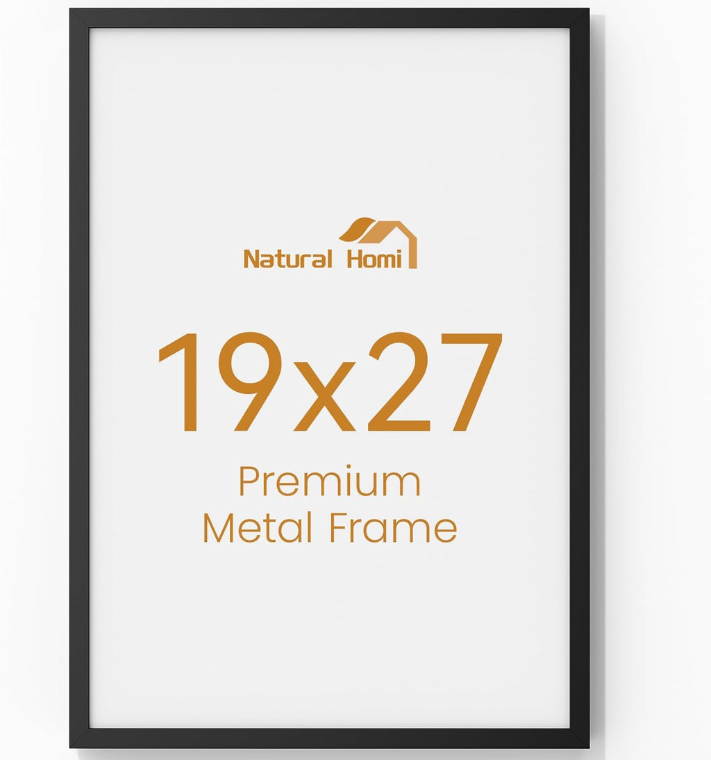 19x27 Aluminum Metal Picture Frame,Tempered Glass Black Large 19 x 27 Poster Frame for Puzzles Photos or Artwork to Wall Mount Horizontal or Vertical for Decor House,Office,Hotel
