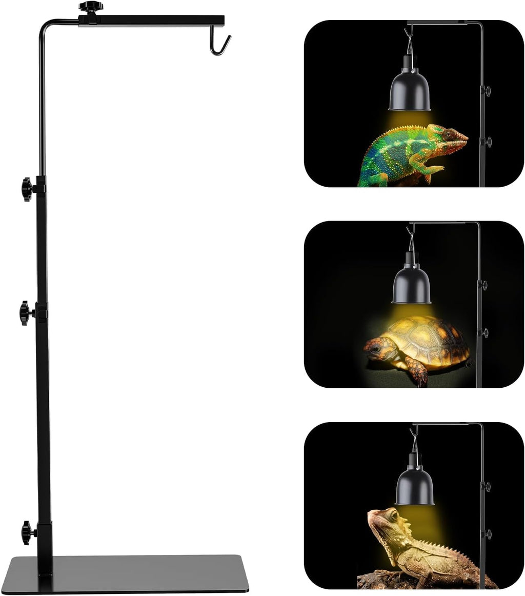 LUCKY HERP Reptile Lamp Stand, Adjustable 14-37 inch Metal Floor Light Holder, Heat Lamp Stand Reptile Light Stand for Glass Terrarium Heating Light & Dome Lampshade