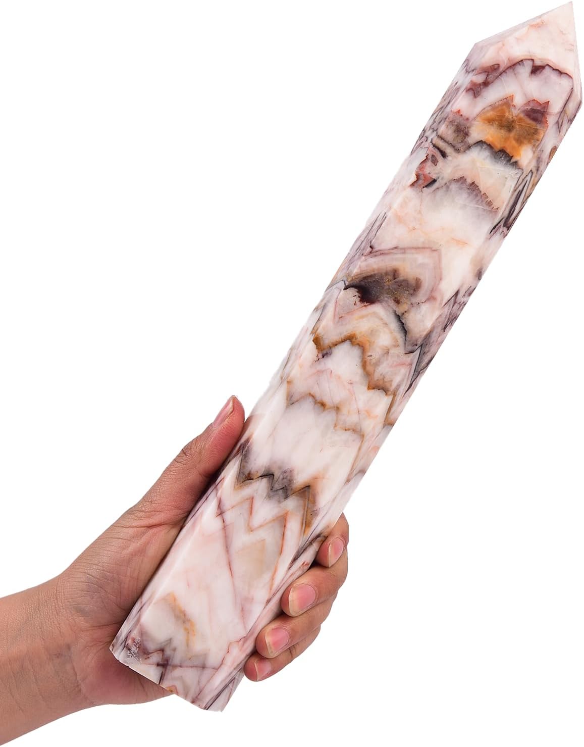JIC Gem Natural Large Healing Crystal Wand 6 Faceted Colorful Jade Stone Obelisk Tower Point Decor Reiki Gift 2.6-3.0 Lbs