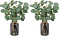 Briful Artificial Eucalyptus Stems in Black Glass Vase with Faux Water, 14" Fake Plant Eucalyptus Leaves for Home Office Farmhouse Wedding Centerpiece Décor, 2 Packs