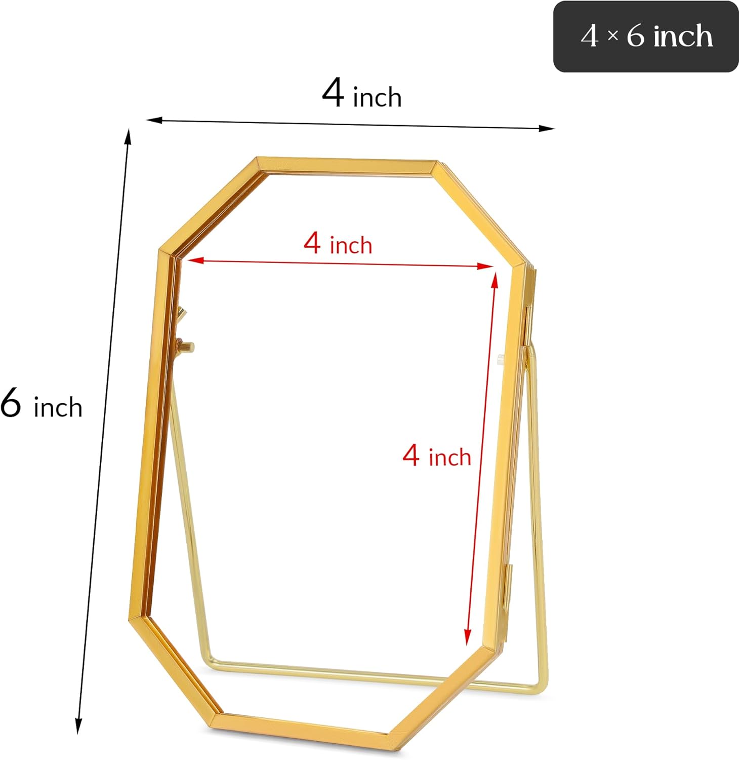 Glass Pressed Flower Frame Handmade, Octagon, 4x6 inches, Gold