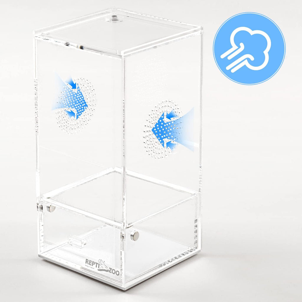 REPTI ZOO Acrylic Reptile Terrarium, Full View Acrylic Jumping Spider Enclosure 4" x 4" x 8", Vertical Feeding Box for Small Reptiles and Invertebrates, Mantis, Spider, Cricket, Tarantula