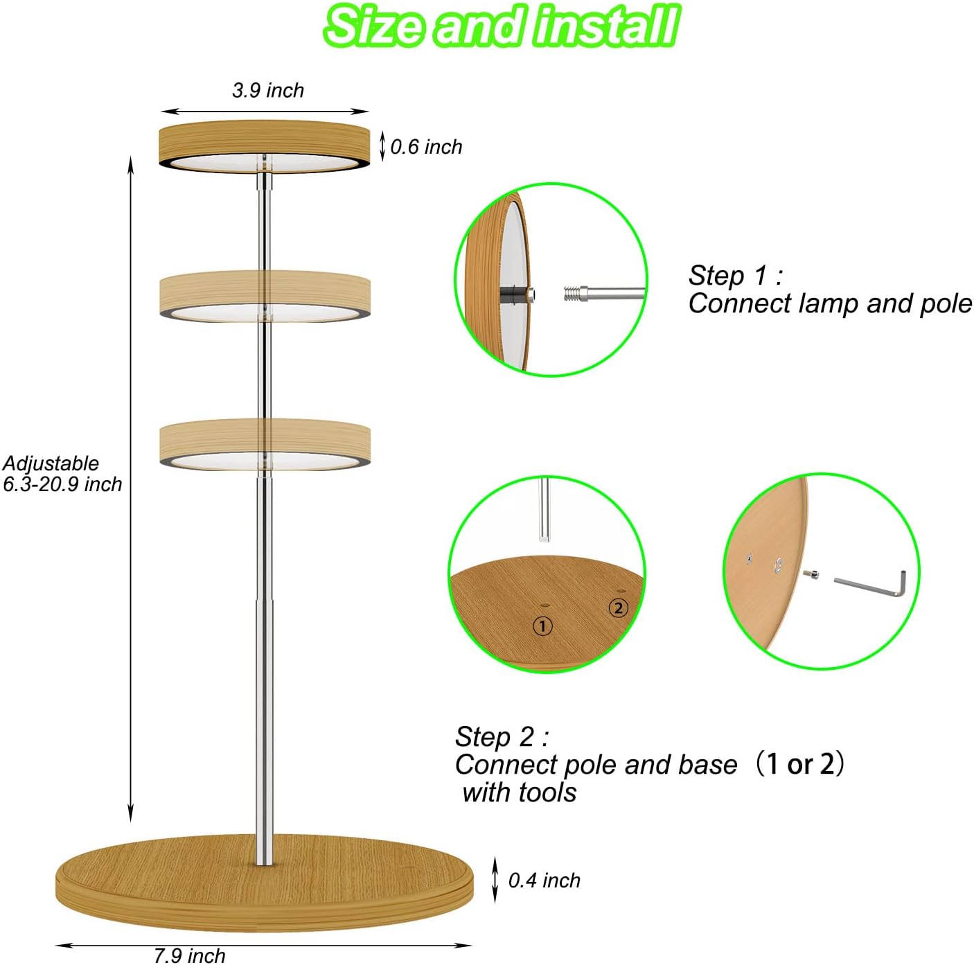 Plant Grow Light for Indoor Plant,Bamboo Mini LED Grow Light Garden,Height Adjustable,Automatic Timer with 8/12/16 Hours