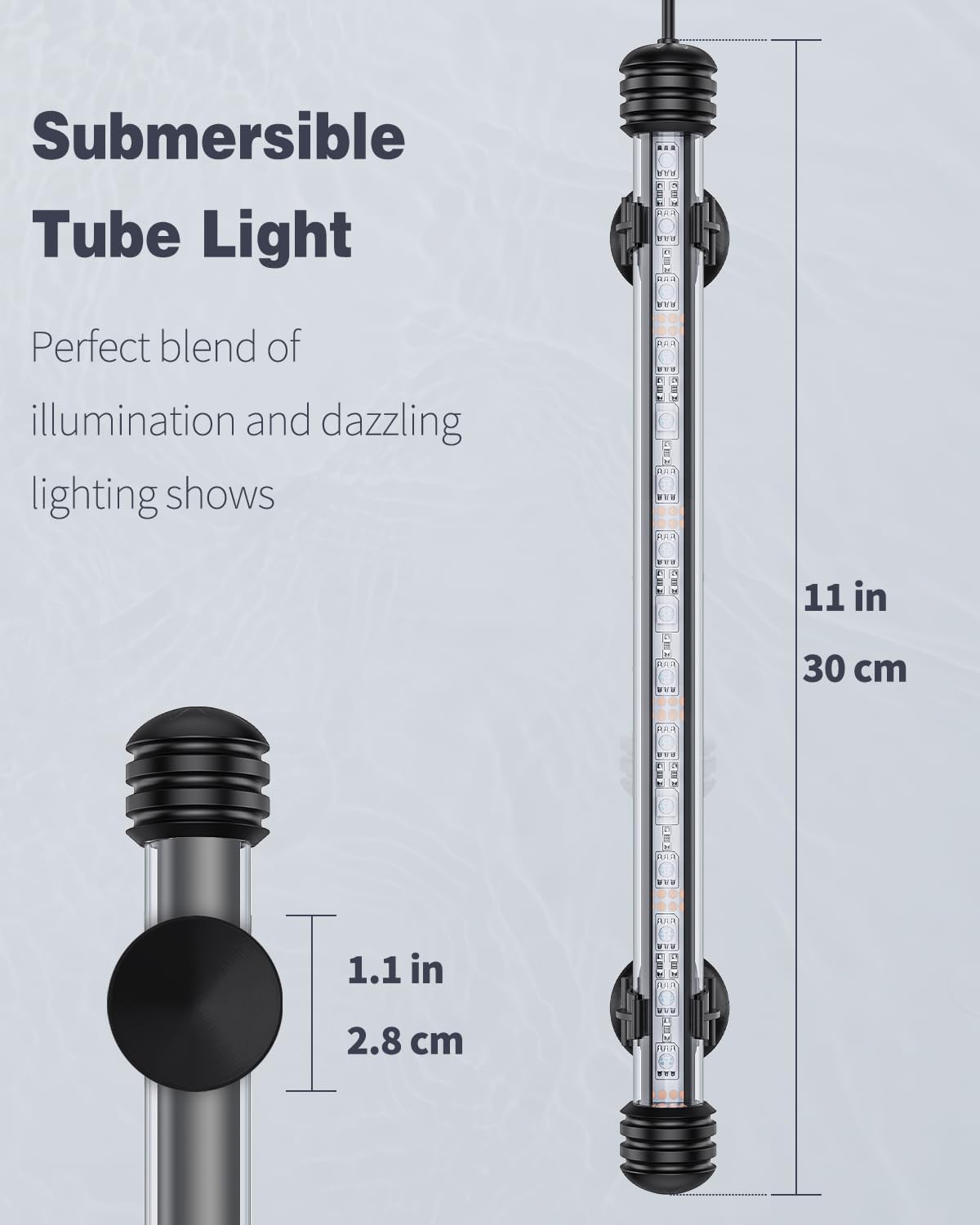Pawfly 3 W Aquarium LED Light 11 Inch Underwater Fish Tank Light with Timer Auto On/Off Fish Tank Background Lights with 8 Lighting Modes Submersible Multi-Colored Tube Lights for Decoration