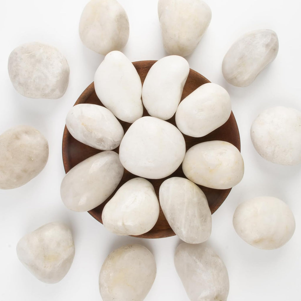 Natural Polished White River Rocks, 2-3 inches, 40 lbs - Perfect for River Rocks in Landscaping, Natural White Decorative Stones, Potted Plant Decorations, and Garden Design (White, Weight: 40 LB)