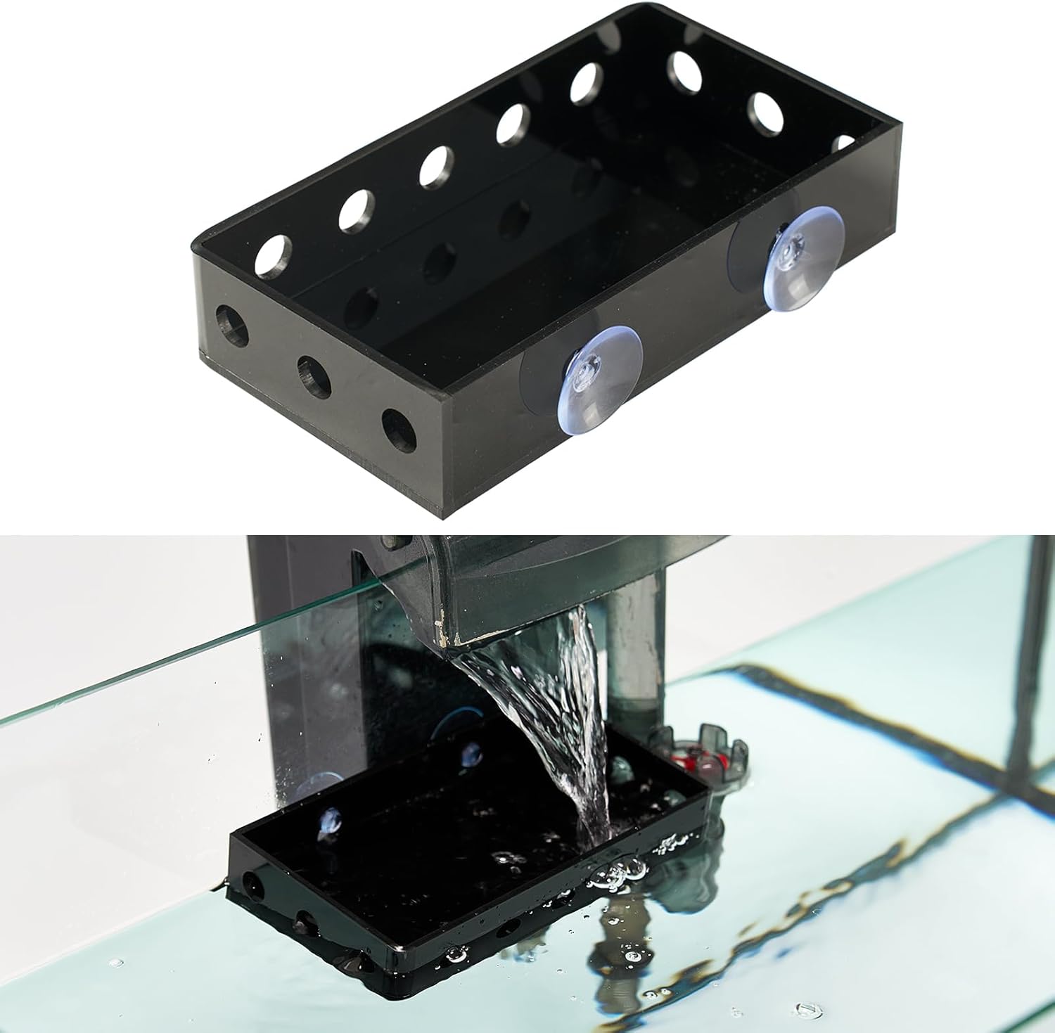 Aquarium Filter Baffle with Suction Cup, ABS Fish Tank Filter Flow Controller, Square Slow Flow Fish Tank Accessory for Betta Fish Shrimp Tanks