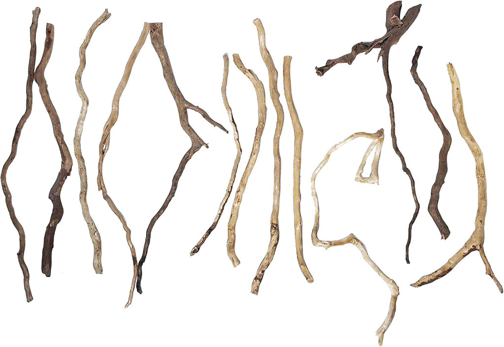 Hamiledyi Natural Driftwood for Aquarium Decor - Red Moor Wood 10"-15" Long Assorted Shapes (200g) Safe Branches for Fish Tank & Reptile Habitat - Natural Aquarium Wood Decorations (Delicate branches)