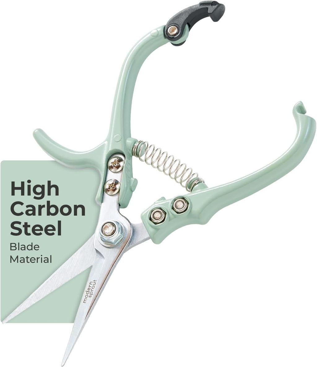 Modern Sprout Pruning Shears - Herb Snipping Scissors- Lightweight Gardening Tools W/Easy Lock - Flower Cutter Garden Shears - Carbon Steel Blade + Reusable Holster (Sage, 1-Pack)
