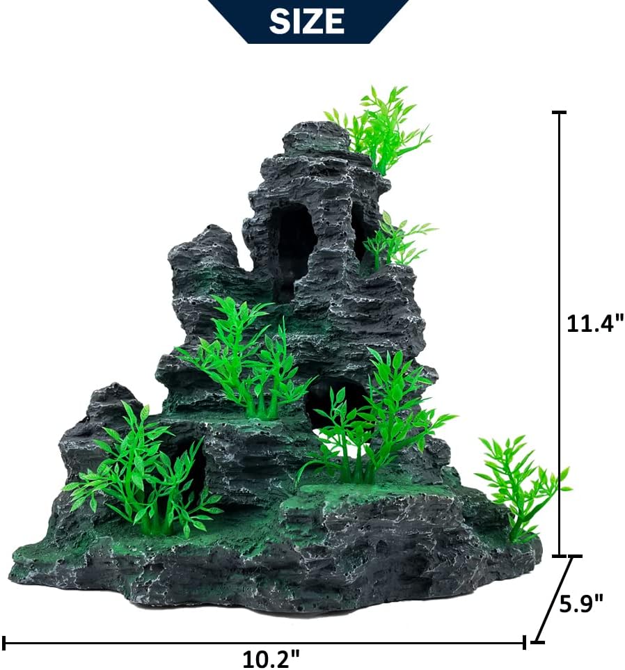 Aquarium Decoration Large and Tall for Fish Tank Rock Thematic Ornaments Aquarium Mountain View Stone Ornaments Aquarium Decor Tree House Cave Fish Tank Decorations - Large
