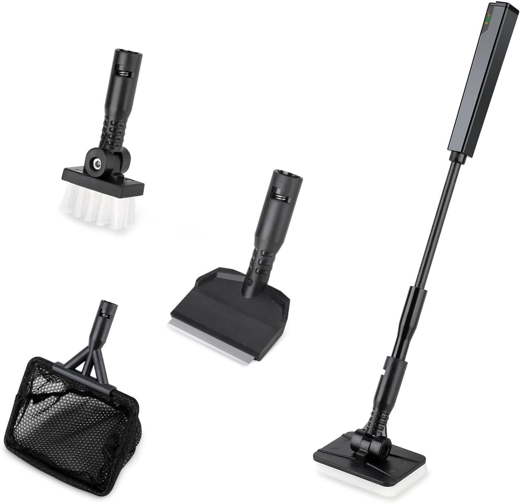 hygger Small Aquarium Cleaning Tools, 4 in 1 Fish Tank Cleaner Kit with Handle,Fish Net,Algae Scraper,Clean Brush,Flat Sponge