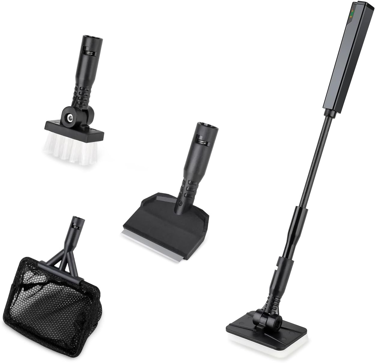 hygger Small Aquarium Cleaning Tools, 4 in 1 Fish Tank Cleaner Kit with Handle,Fish Net,Algae Scraper,Clean Brush,Flat Sponge