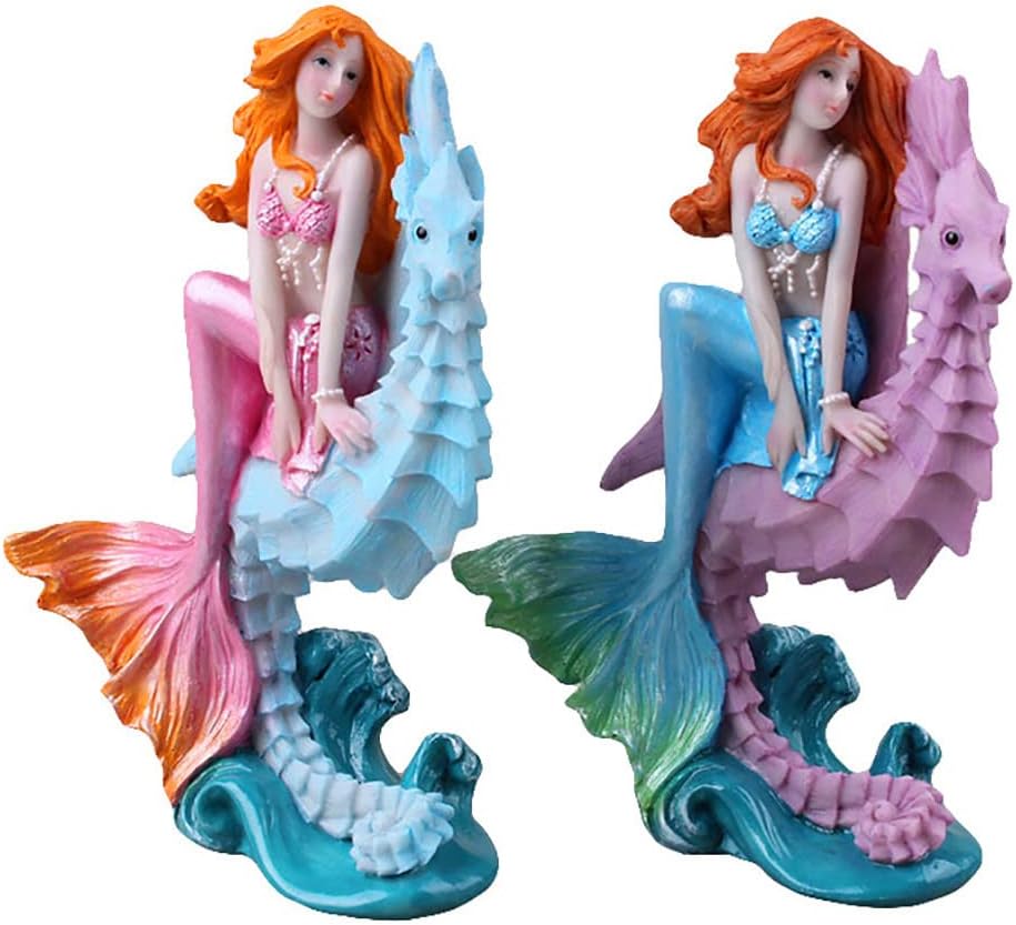 Aquarium Ornament - Seahorse Mermaid Decorations,Fish Tank Supplies Accessories,Mermaid Gifts for Girls, Mediterranean Princess Statue Home Decoration
