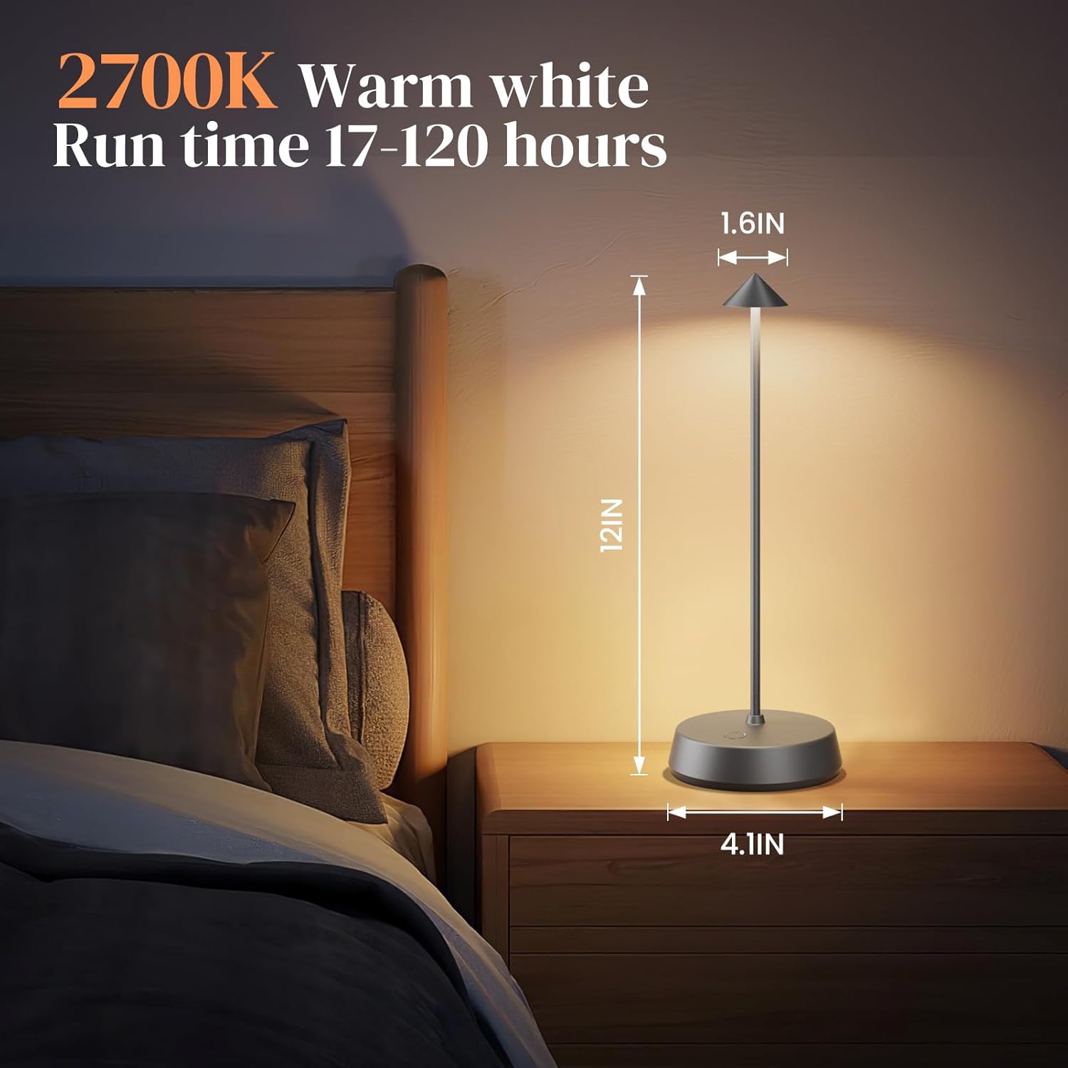 Cordless Table Lamp Rechargeable, Battery Operated 6000mAh Desk Lamp Touch Dimmable Lamp Outdoor Waterproof Portable Wireless Table Light, Small Table Lamp for Restaurant Bar/Outdoor (Gray-2PC)