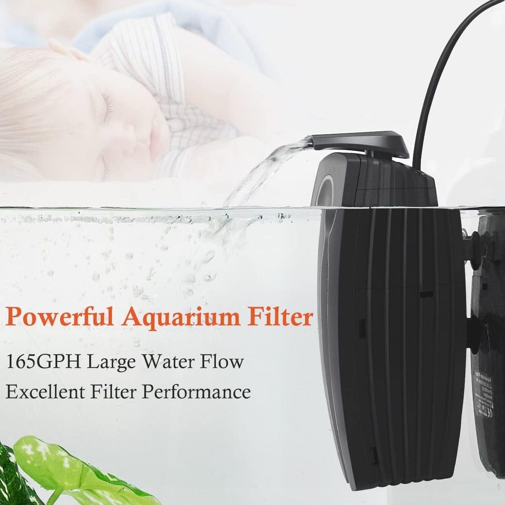 FEDOUR 165GPH Aquarium Filter U-V, 8W Adjustable Fish Tank Filter, U-V Submersible Internal Filter for 10-50 Gallon Tank, with Biochemical Cotton (Black)