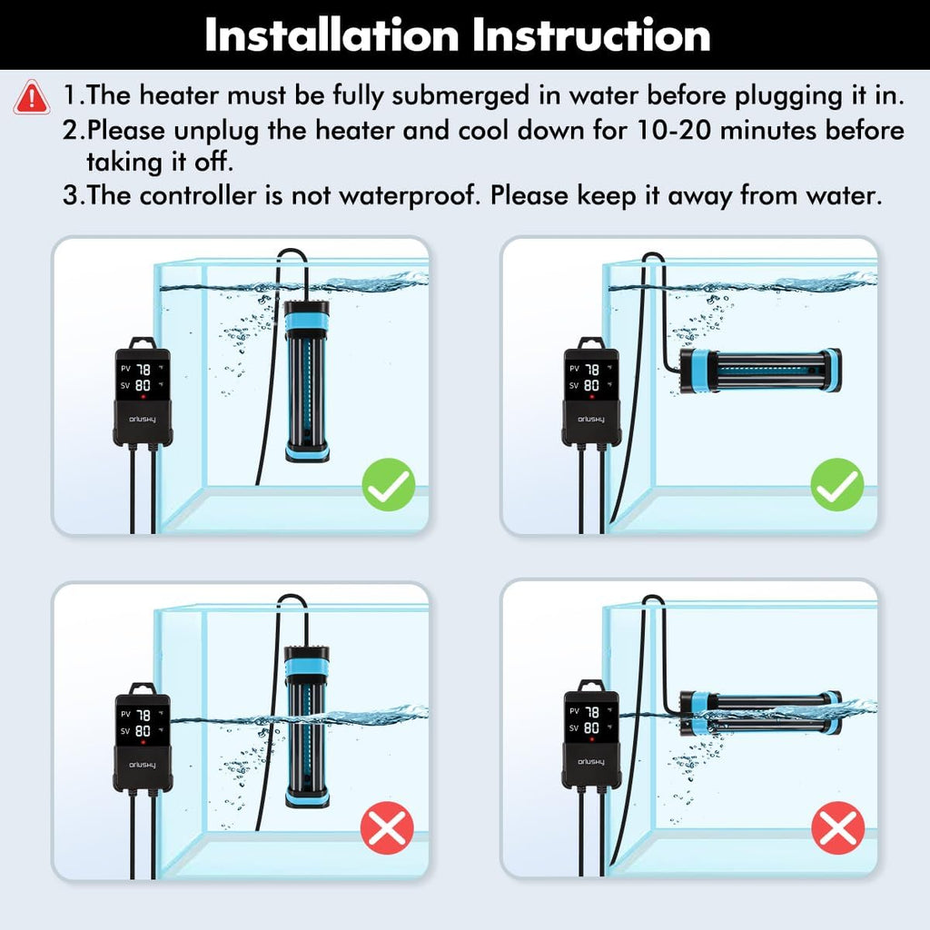 Orlushy 800W Submersible Aquarium Heater, Adjustable Fish Tank Heater with Digital Display External Controller, Overheat Protection and Free Thermometer for 80-175 Gallon Freshwater and Saltwater Tank