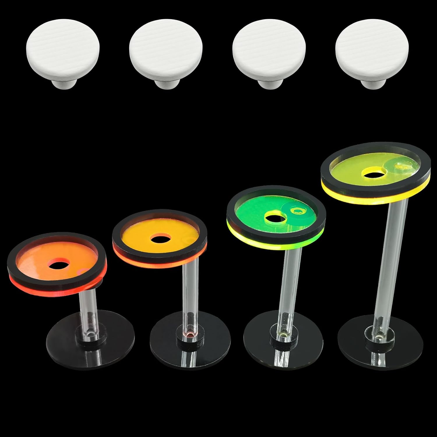 Fluorescent Acrylic Coral frag Rack,Live Coral Reef frag Bracket,frag Plugs Holder for Coral, This Set Contains Four columnar Acrylic Holders and Four White Premium Ceramic Bases