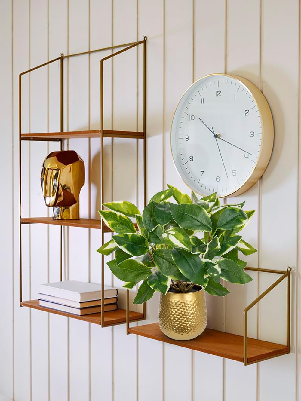 Oairse Articicial Plants Indoor Small Fake Plants in Pots Faux Pothos N‘ Joy Potted Plant Fake Indoor Plants with Gold Pots for Bathroom Living Room Office Desk Shelves