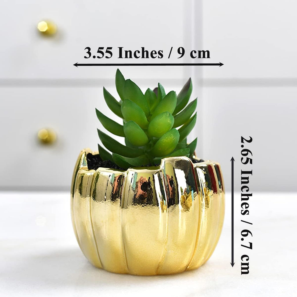 4pcs 3.5 Inches Gold Mini Succulent Ceramic Pots Holder, Small Simple Golden Porcelain Plant Cactus Flower Holder Decorative Planters, Plants Not Included