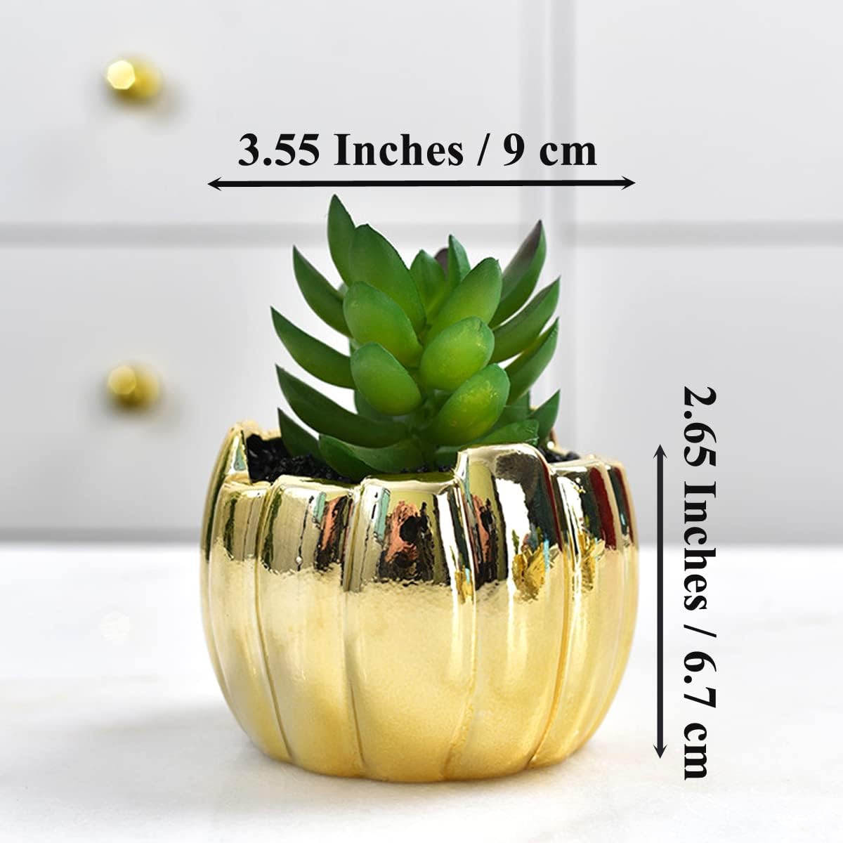 4pcs 3.5 Inches Gold Mini Succulent Ceramic Pots Holder, Small Simple Golden Porcelain Plant Cactus Flower Holder Decorative Planters, Plants Not Included