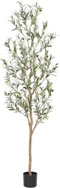 Bellacat Faux Olive Tree 6ft，Olive Trees Artificial Indoor with Natural Wood Trunk and Realistic Leaves and Fruits. 6 Feet(72in) Fake Olive Tree for Home House Office Décor.