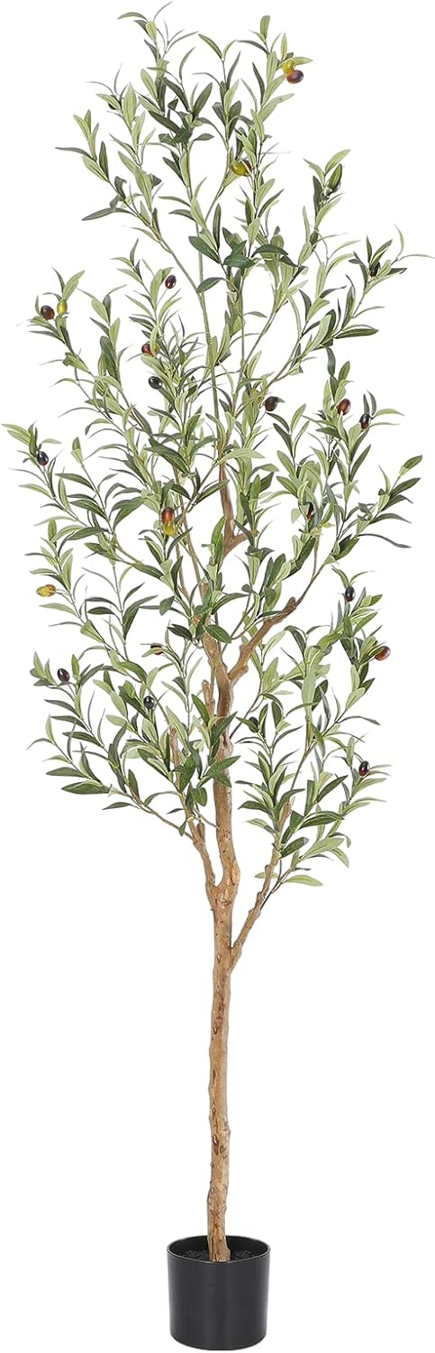 Bellacat Faux Olive Tree 6ft，Olive Trees Artificial Indoor with Natural Wood Trunk and Realistic Leaves and Fruits. 6 Feet(72in) Fake Olive Tree for Home House Office Décor.