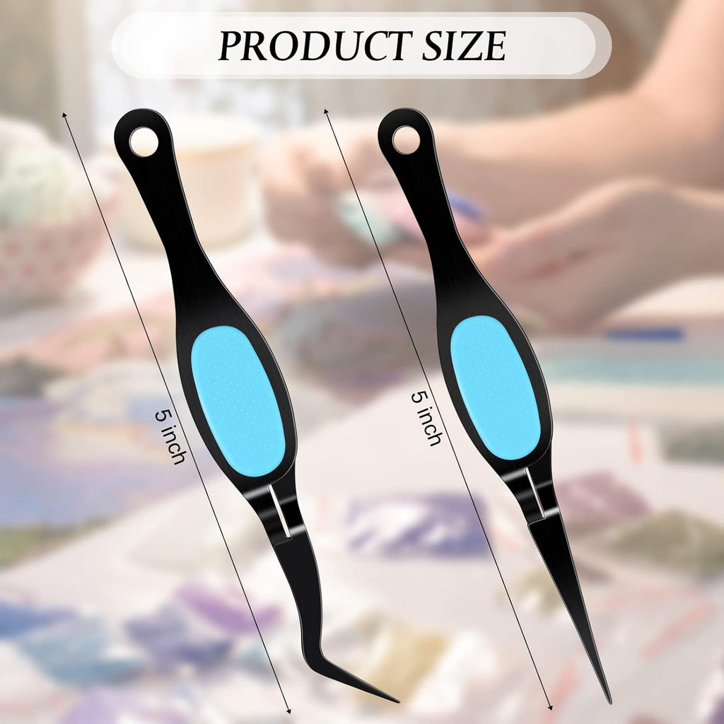 Chumia Reverse Tweezers Craft Crossing Lock Tweezers Reverse Grip Precision Curved Bent Straight Fine Tip for Craft Jewelry Beading Electronic Laboratory Work(Black and Blue)