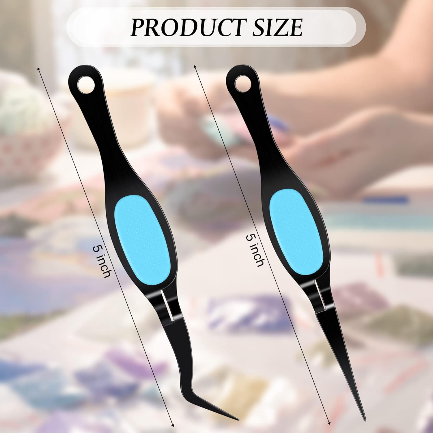 Chumia Reverse Tweezers Craft Crossing Lock Tweezers Reverse Grip Precision Curved Bent Straight Fine Tip for Craft Jewelry Beading Electronic Laboratory Work(Black and Blue)