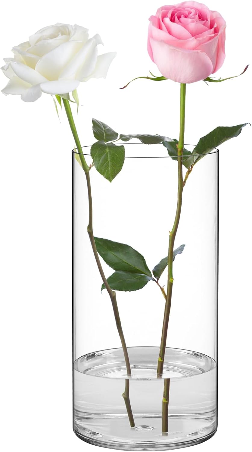 SUREAM Vases for Centerpieces, 7.8 Inch Tall Flower Vase, Plastic Vases for Flowers, Clear Cylinder Wide Vase for Wedding Centerpieces, Home Decorations, Office Organization, Candle Holders