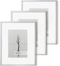 Fun Memories 8x10 Inch Metal Picture Frame - Aluminum Photo Frames - 5x7 Mat - Ideal for Wall or Tabletop Display - Wall Hook Hanging Hardware Included - Set of 3 - Sliver