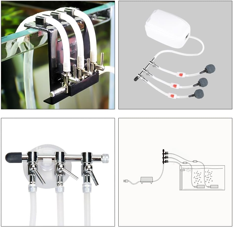 Aquarium Air Pump Splitter 10 in 1 Set 3-Way Air Flow Control Lever Valve & 3 Non-Return Check Valves & 6 Suction Cups for Fish Tank Airline Air Tube Hose