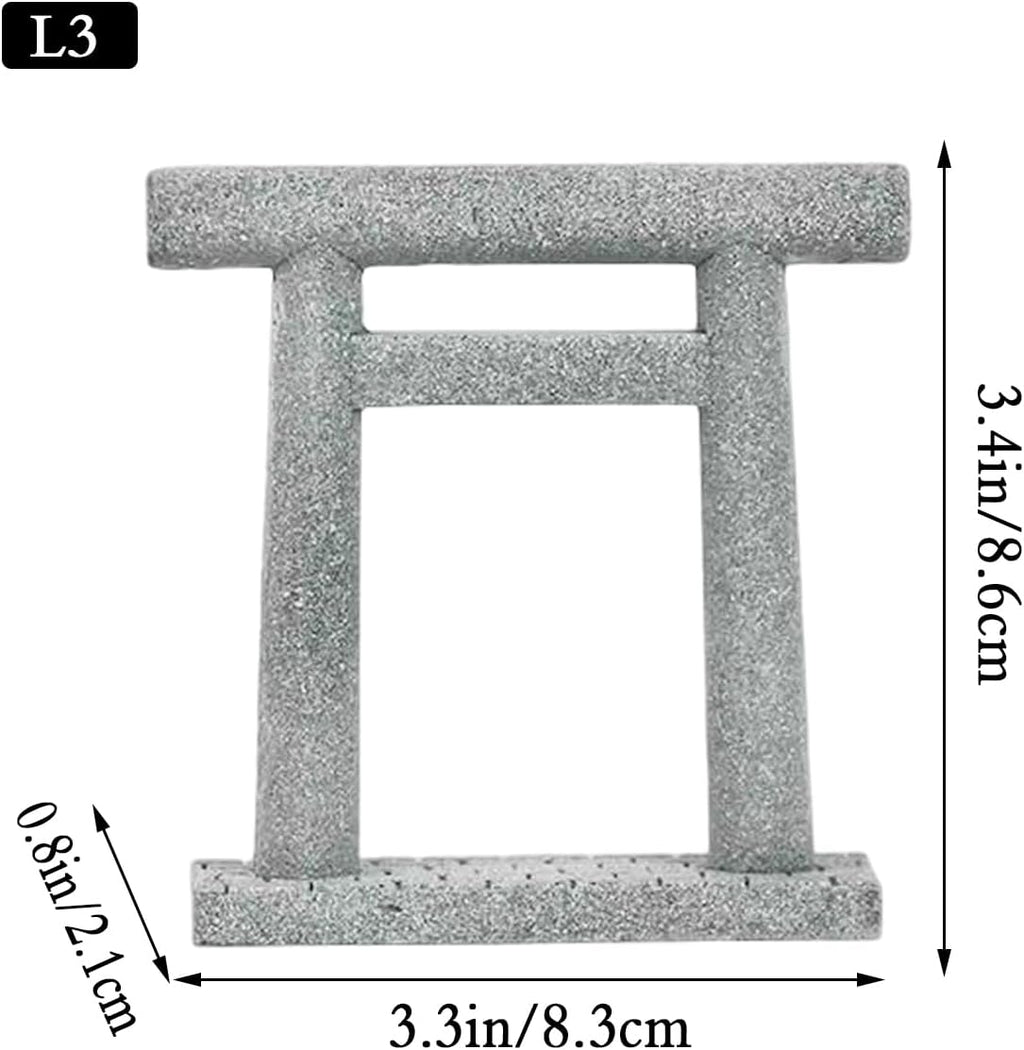 livelyfish Japanese Fish Tank Decorations Asian Aquarium Decor Torii Gate Ornament Japanese Shrine Oriental Pagoda Aquarium Sandstone Bridge Statues Betta Fish Decorations for Tank, L3
