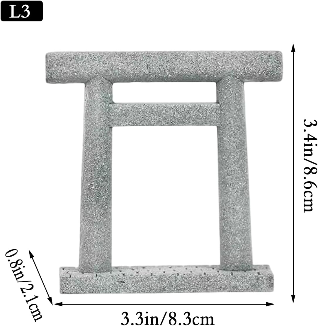 livelyfish Japanese Fish Tank Decorations Asian Aquarium Decor Torii Gate Ornament Japanese Shrine Oriental Pagoda Aquarium Sandstone Bridge Statues Betta Fish Decorations for Tank, L3