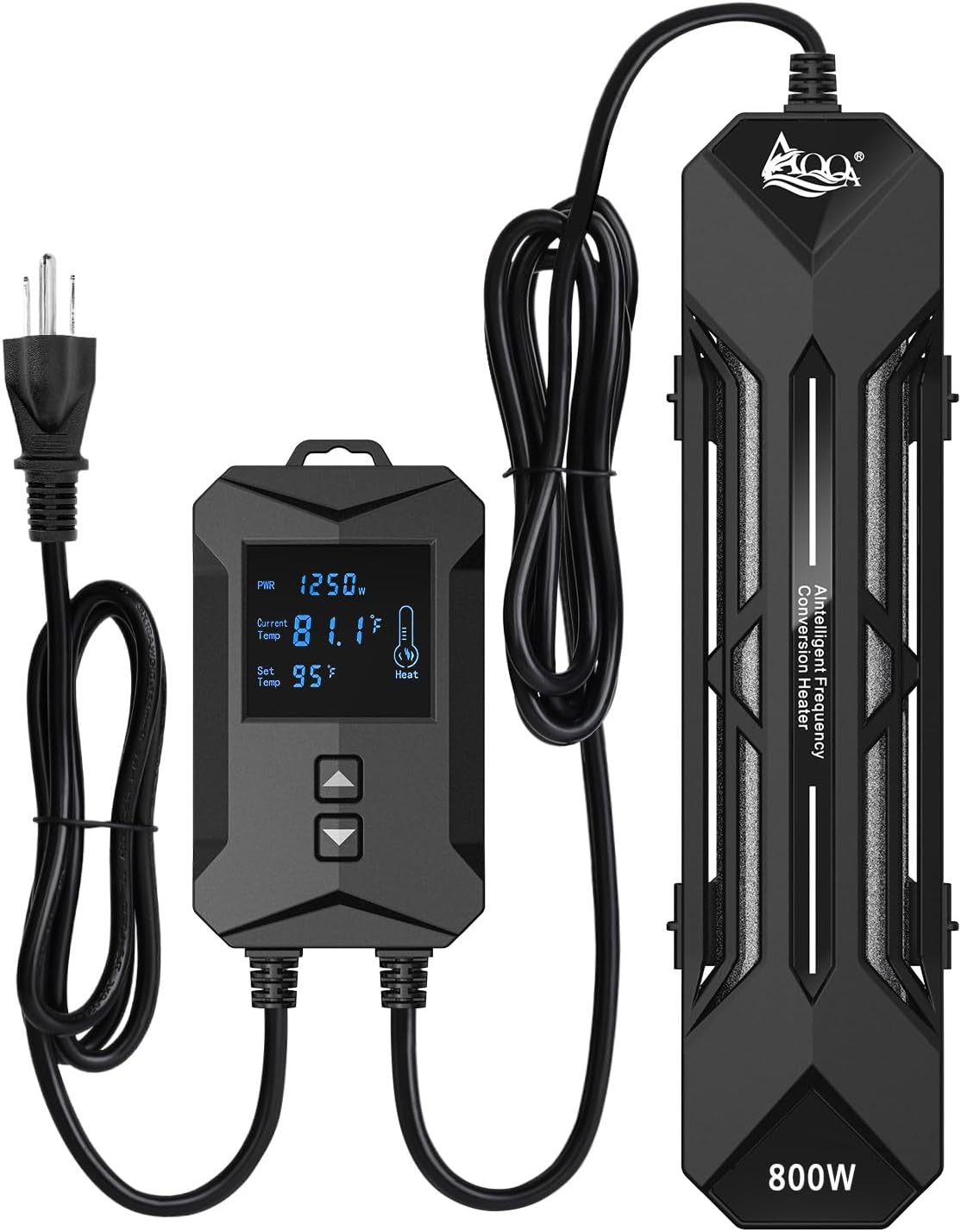 AQQA Aquarium Heater 800W/1000W/1200W/1400W Fish Tank Heater with LED Digital Display 110-120V Submersible No Pond Heaters with Overheat & Dry-Out Protection for Freshwater & Saltwater Tanks (800W)