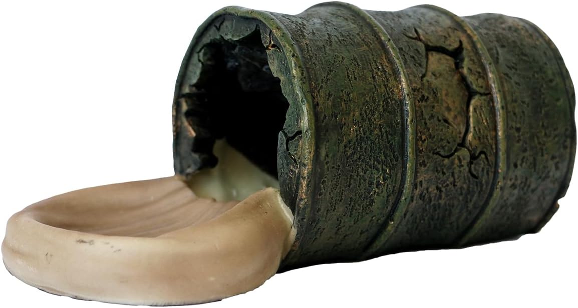 Resin Cave Habitat Hidden for Reptile and Amphibians.Terrarium & Aquarium Decor, Retro Bucket Design. Hide Cave with Dish,Perfect for Bearded Dragons,Lizards,Snakes,Geckos,Tortoises,Small Animals