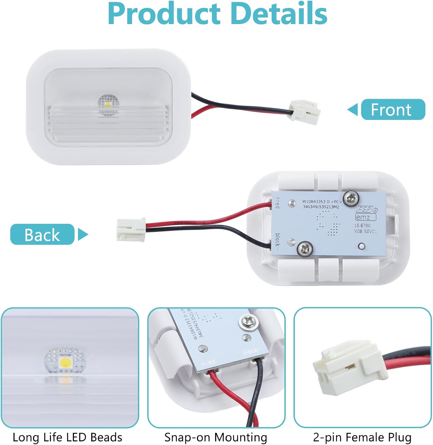 Refrigerator lighting accessories 2-Pack W10695459, W10843353, W11205083 Refrigerator LED Light Board Module Assembly Compatible with Whirlpool,Maytag,Replace W11126053,W10660728,W10279030