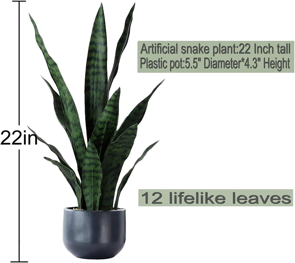 Beebel Artificial Plants Sansevieria Snake Plant with Black Plastic Planter Greenery Perfect Faux Agave Fake Plants in Pot for Home Office Indoor and Outdoo Décor (22" Green)