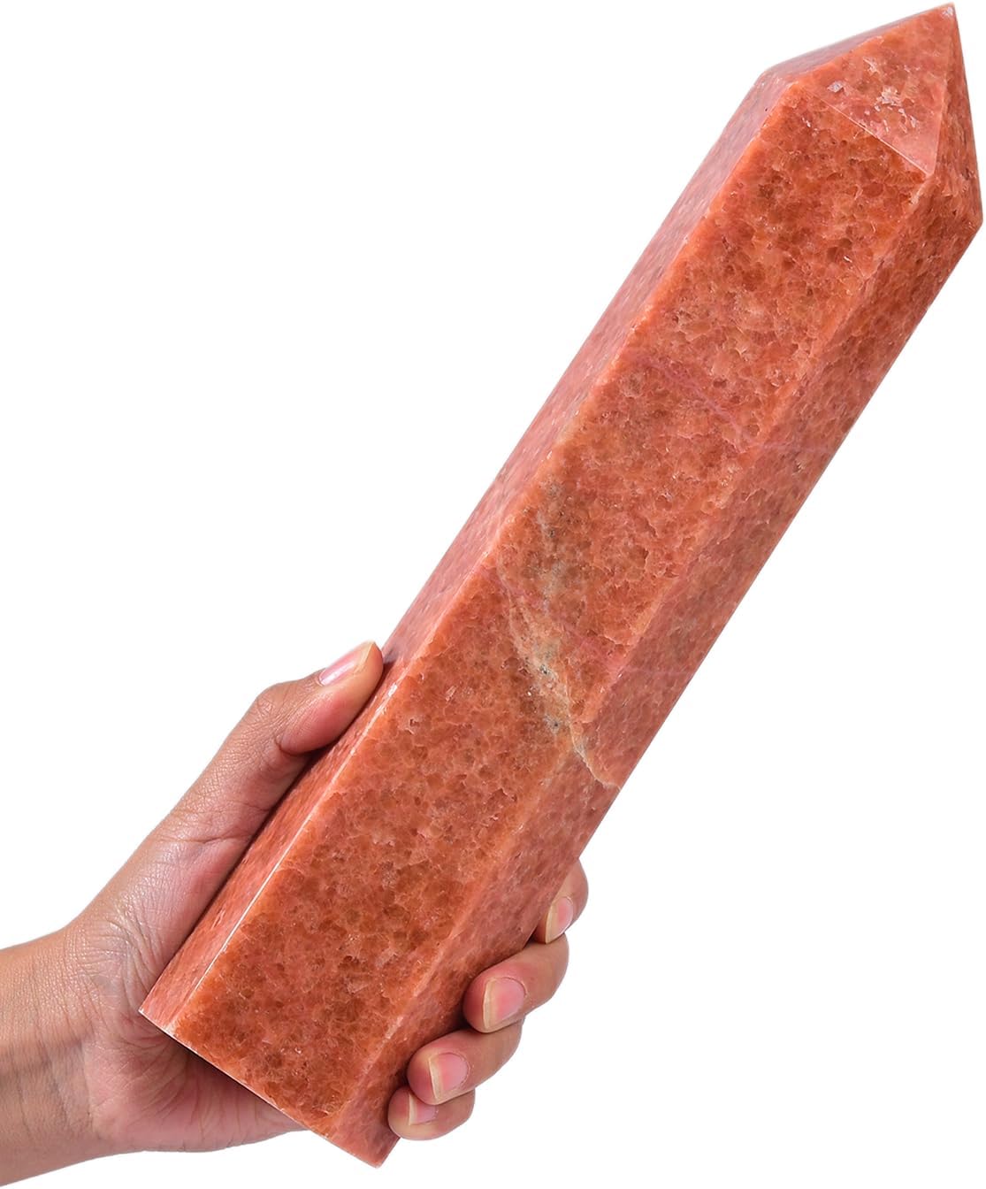 JIC Gem Extra Large Sunstone Healing Crystal Wand 6 Faceted Sunstone Quartz Crystals Obelisk Tower Points Crystals Decor Reiki 4.0-4.4 Lbs