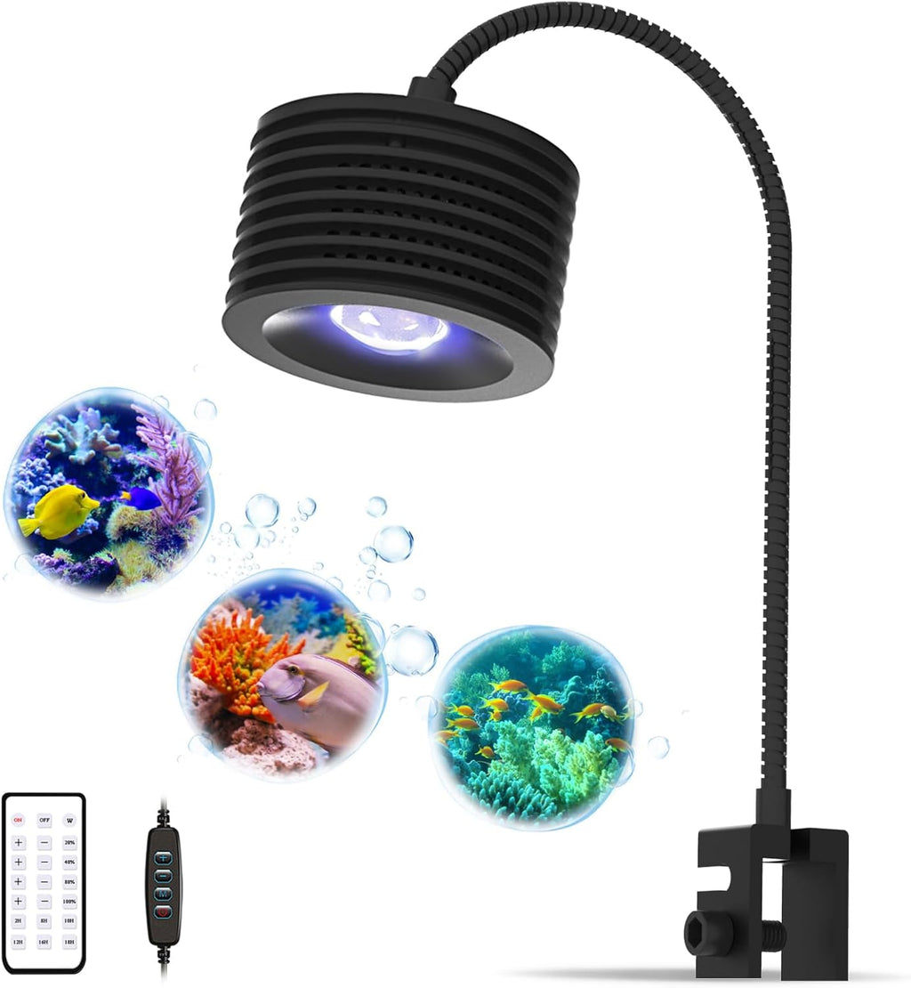 Lominie LED Aquarium Light, Nano Coral Reef Light Clip on Aquarium Light Full Spectrum Remote Control Fish Tank Lamp Dimmable for Saltwater Fish Tank (Saltwater)