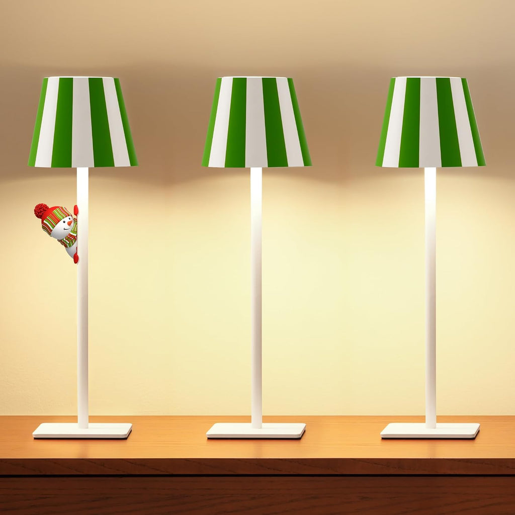 UME 3 Pack Cordless Table Lamp, Battery Operated Lamp - Portable Waterproof Rechargeable Table Lamp w/ 3 Color Temps & Stepless Dimming for Dinner, Desk, Cafe, Outdoor (Christmas Green)