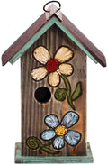 Topadorn Bird House Wooden Carved Floral Birdhouse with Hoop Hanging Birdhouse for Garden Yard Porch Decoration,11 Inch